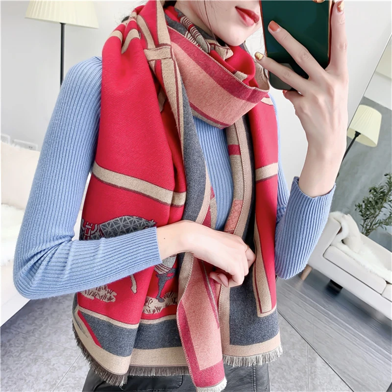2024 Luxury Brand Designer Women Winter Cashmere Scarf Thick Warm Shawl Wraps Pashmina Soft Lady Neckerchief