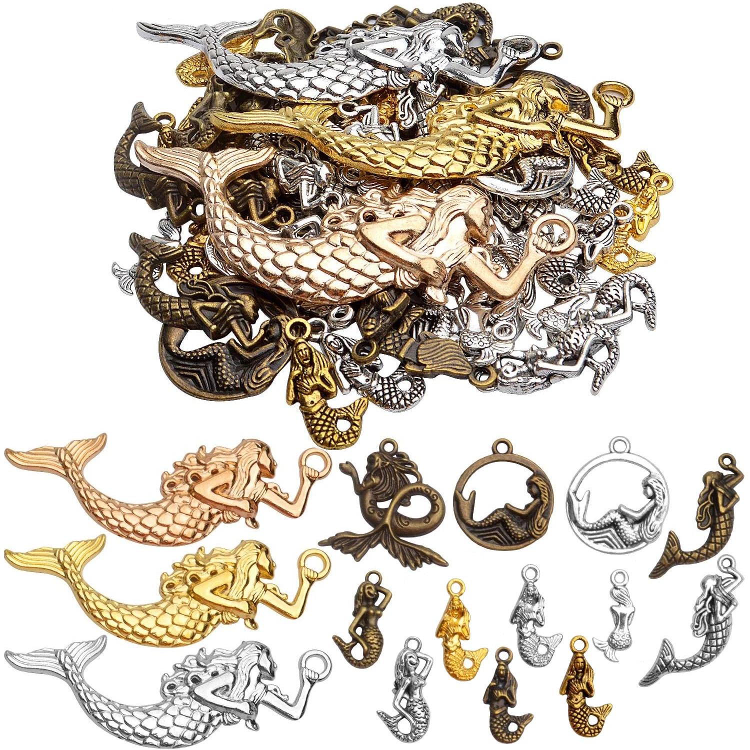 

100 г. Набор подвесок «Русалка» из сплава, тибетские кулоны для изготовления браслетов, ожерелий, ювелирных изделий, фурнитура, материалы для рукоделия