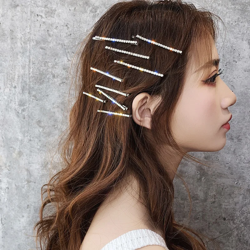 Women Silver Crystal Hairgrips Set Hair Clips Lady Bobby Pins Bangs Hairpins Hair Accessories Disposable Barrette Duckbill Clips