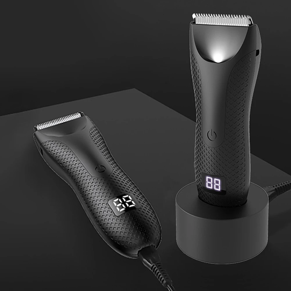 Body Hair Trimmer Rechargeable Groin Hair Trimmer Ceramic Blade Electric Shaver with 2 Guide Comb Body Groomer for Men