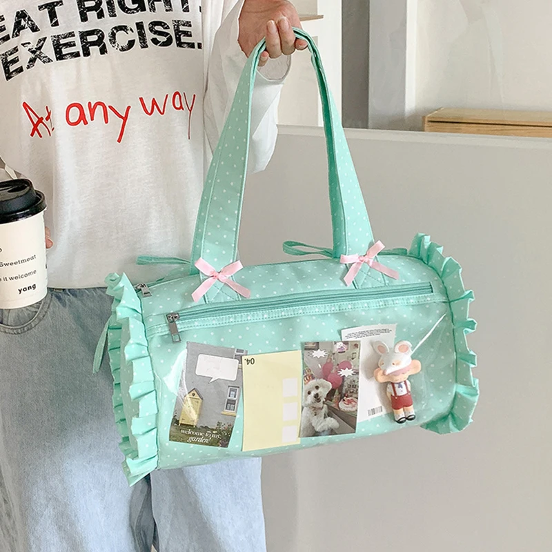 

Richme Kawaii Women Ita Bags Fashion Ruffles Pillow Dots Underarm Shoulder Bag Female Designer 2 Sides Light Boston Bolso Mujer