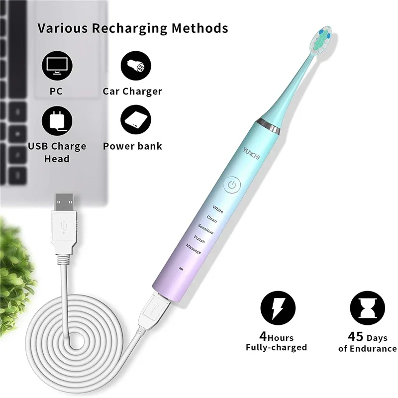 Sonic Electric Toothbrush Rechargeable IPX7 Waterproof 5 Modes Smart Timer For Adult Daily Cleaning with  Brush Heads Travel Box view 6
