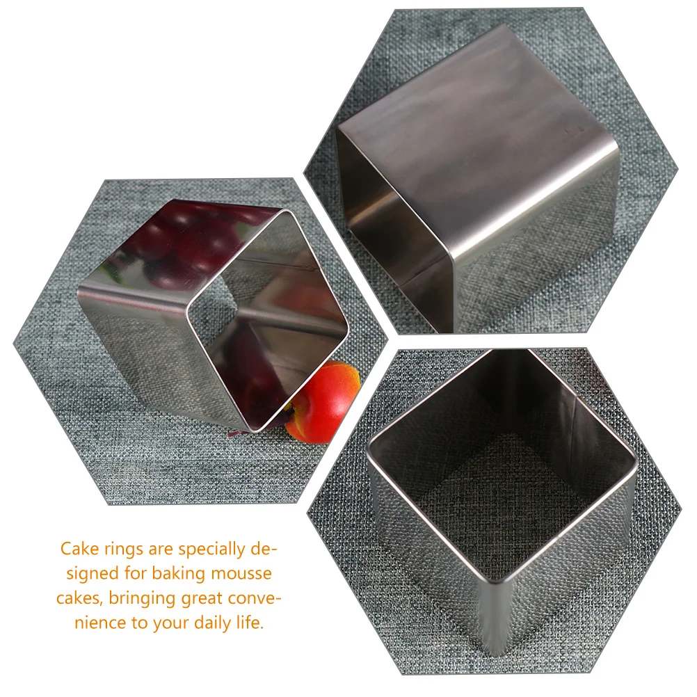 

2 Pcs Square Shaped Cake Rings for Baking Stainless Steel Bakery Mousse Funnel Cakes