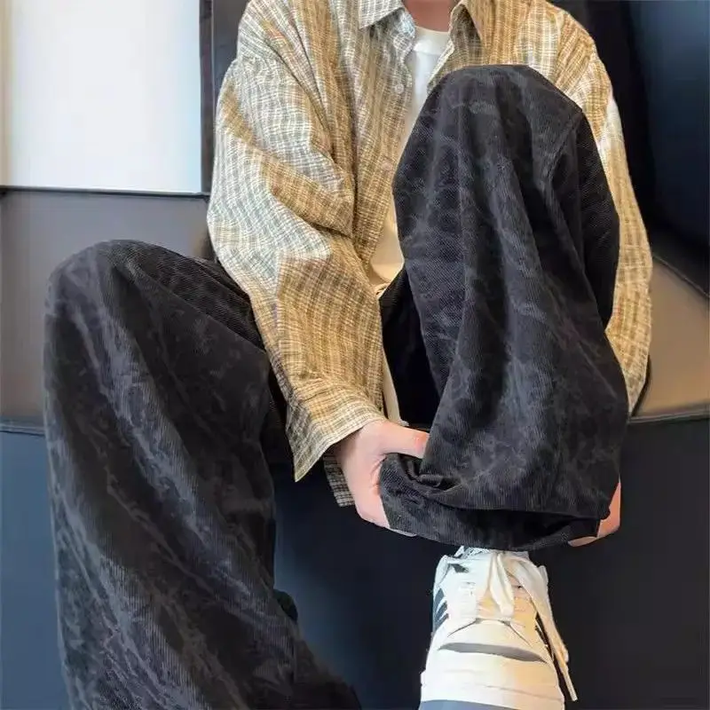 

Oversized L-4XL Casual Pants Unisex, Watercolor Dye Wide Leg Sweatpants, Lightweight American Style Spring Trousers Plus Size