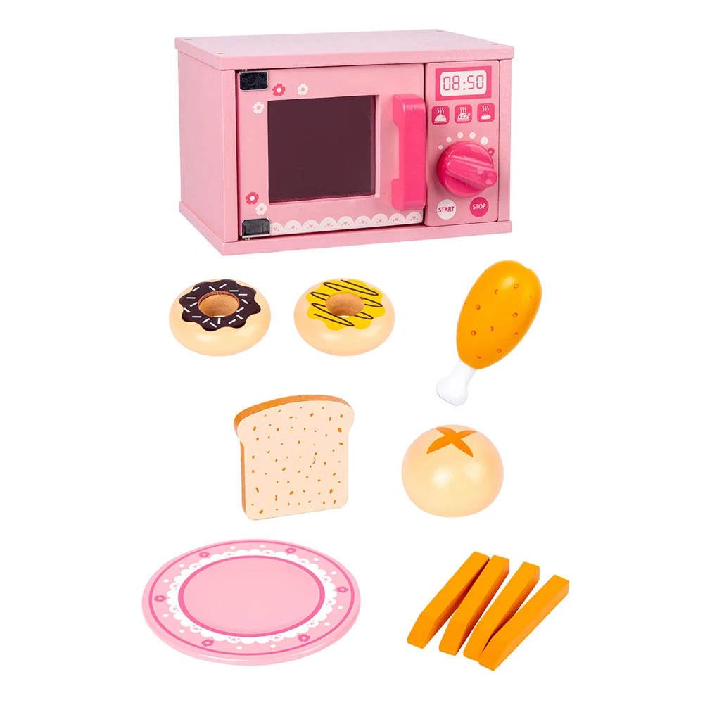 Jogando casa forno de microondas conjunto fingir para crianças brinquedos eletrodomésticos cozinha utensílios de madeira da criança