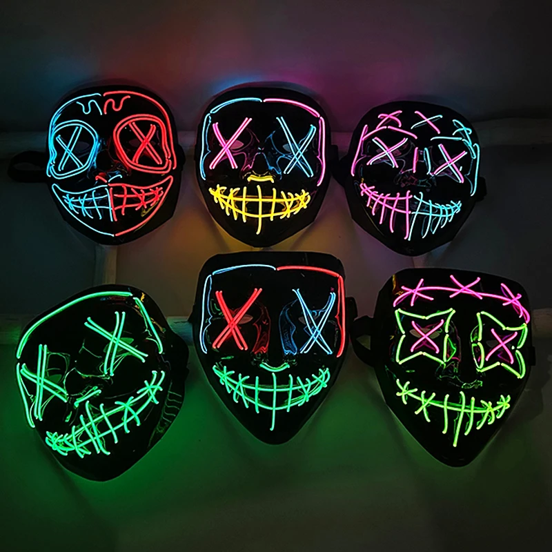 Colorful LED Purge Mask Halloween Cosplay Costume Horror Glowing Face Mask Luminous Masks Adult Kids Trick-or-treating Supplies
