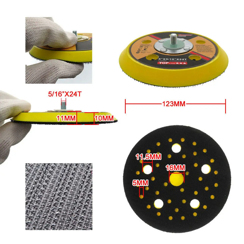 5 "인치 125mm 후크 및 루프 샌딩 폴리싱 백킹 패드 에어 샌더 용 M8 스레드가있는 연마재 가구 판금 자동차