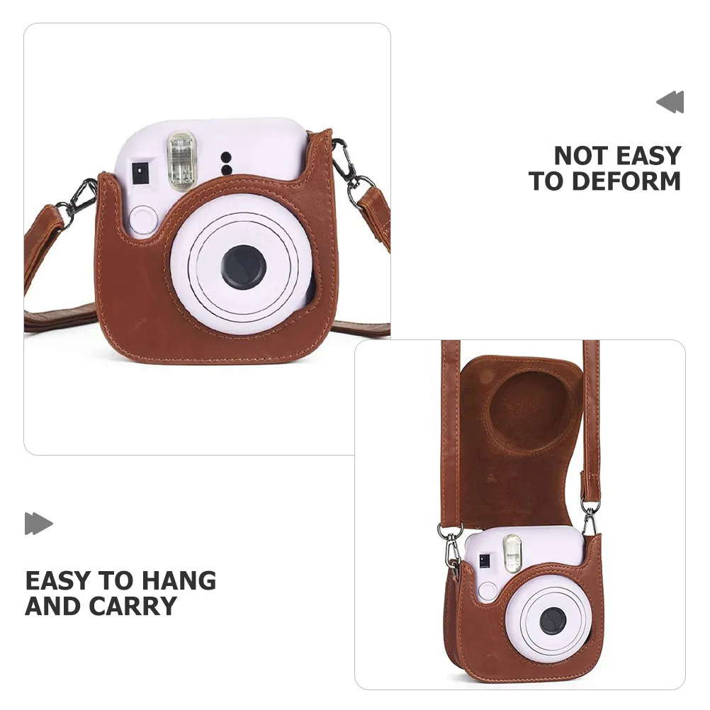 Small Instant Camera Case PU Fleece Lined Protective Pouch with Adjustable Detachable Shoulder Strap for Mini