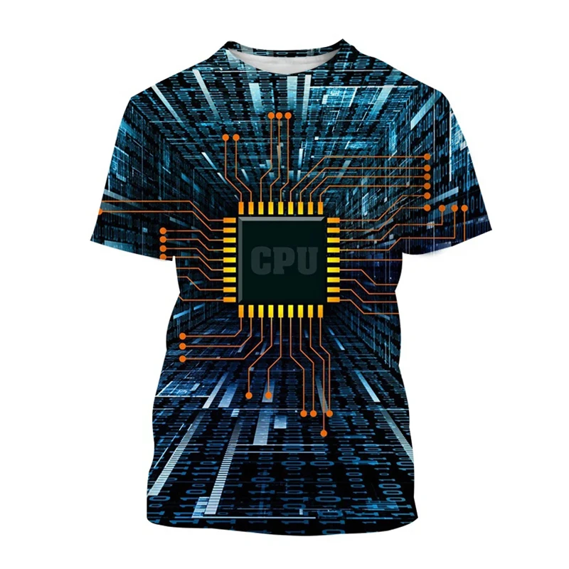 Microchip Texture Electronic CPU 3D Print T-Shirts Men Woman Short Sleeve T Shirt Hip Hop Oversized Harajuku Tees Tops Clothing