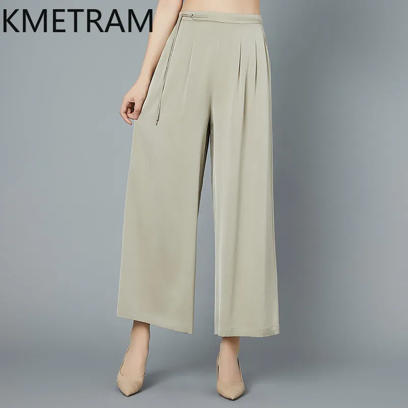 KMETRAM 91% Real Mulberry Silk Women Pants 2026 Summer High-end Elegant Plus Size Wide-leg Pants Female Clothes Pantalones Mujer