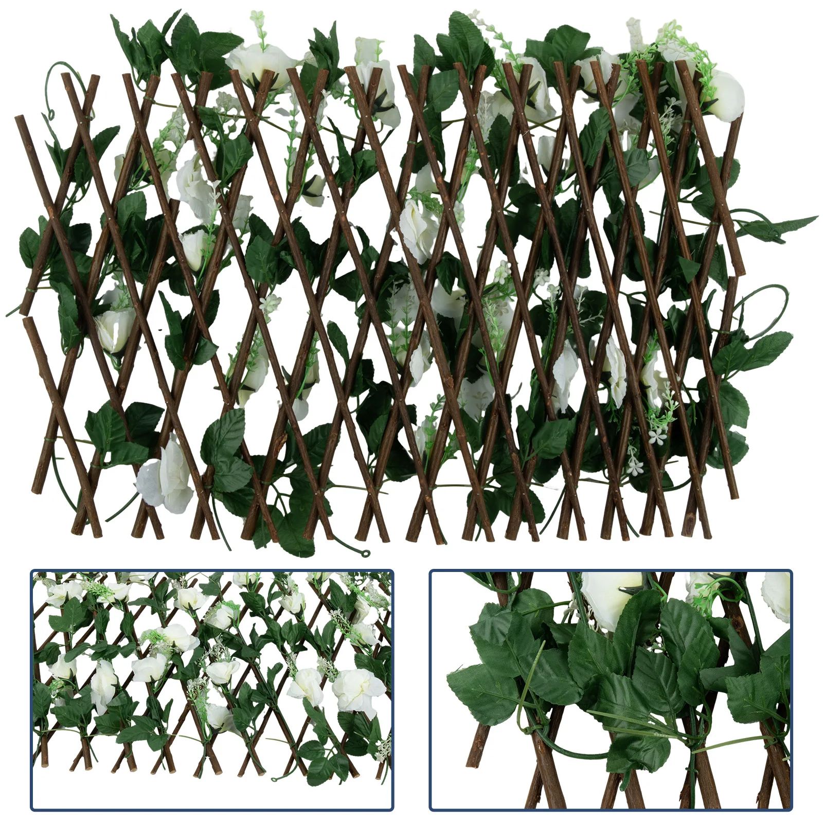 Dinding Taman yang Dapat Diperluas dengan Tanaman Merambat Daun Buatan Tetap dan Pagar Teleskopik Kayu Desain Bunga untuk Dekorasi