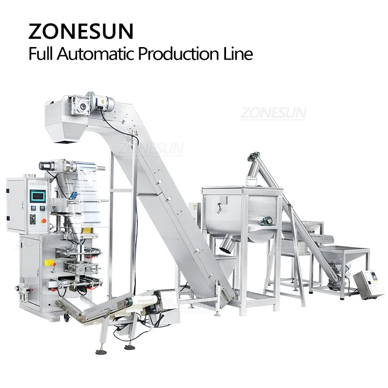 ZONESUN ZS-FAL180X6 Línea de producción de sellado de llenado de polvo automático Material de mezcla de alimentación automática Equipo de producción de alimentos