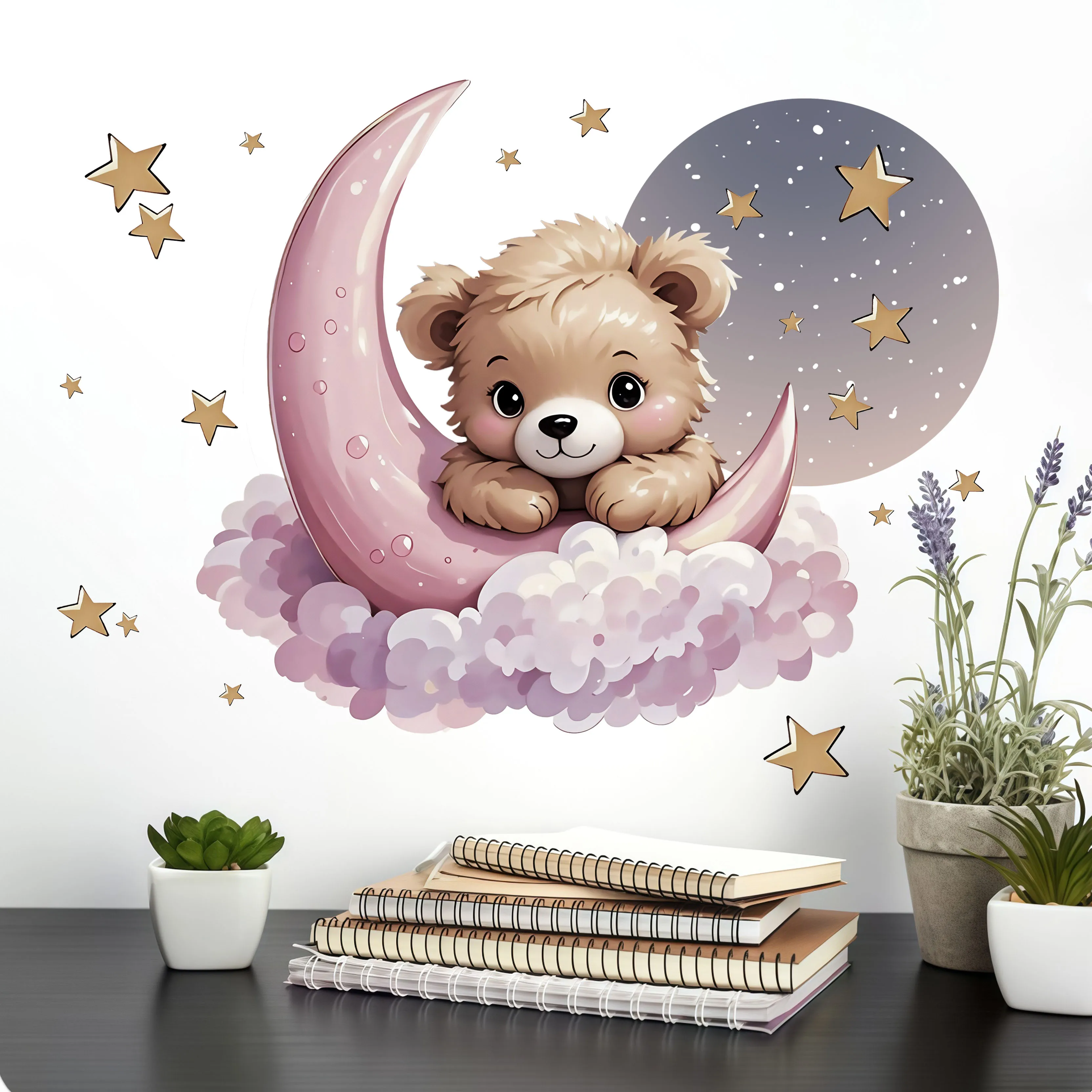 New Arrival Bear Star Moon Night Wall Decals Bedroom Home Decorative Stickers Room Wall Art Warm Wall Paper