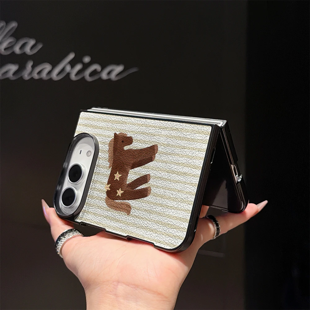 Pirve Brown Star Horse Phone Case For IPhone Duo For IPhone 18 Premium PU Leather Shockproof Protective Fold Cover