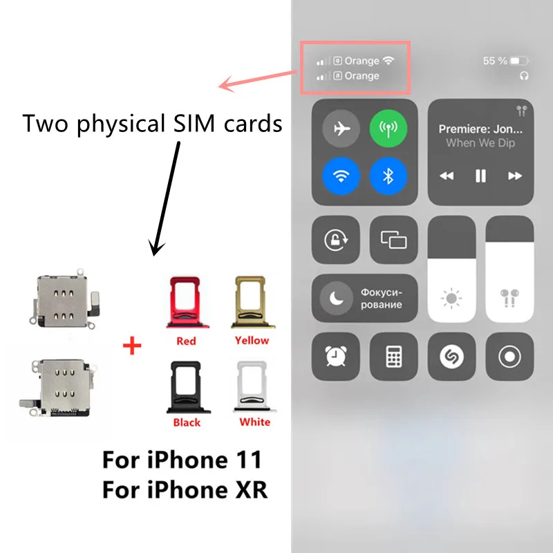 Dual Sim Card Reader Connector Flex Cable For iPhone XR 11 Sim Card Tray Slot Holder Replacement Parts