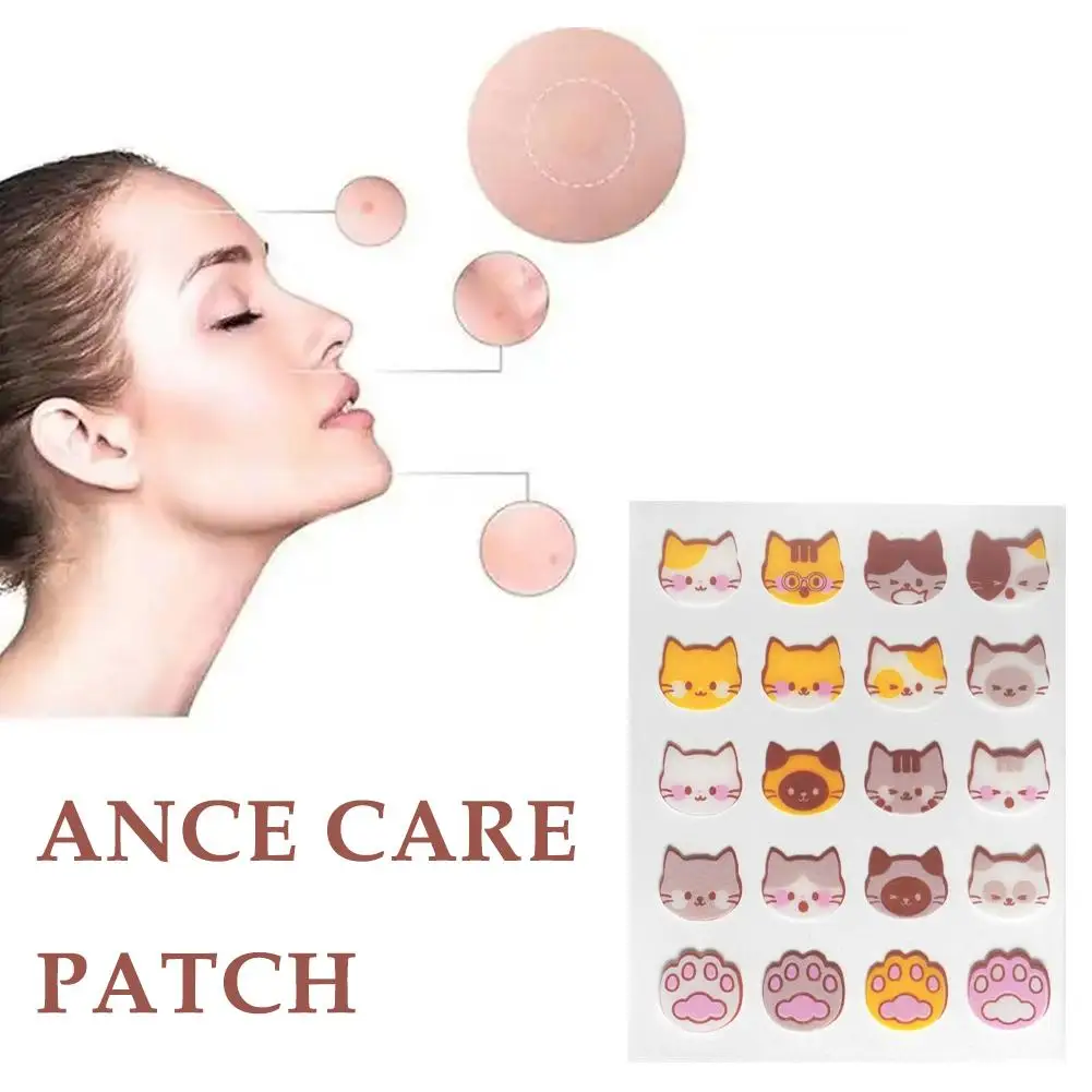 20pc Cute Cat Anti-ance Patch Hydrocolloid Acne Pimple Removal Sticker Gentle Repair Oil Control Breathable Soothing Facial Care