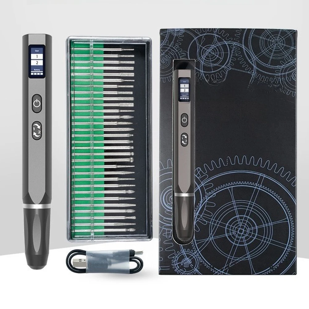 USB Charging For Mini Engraving Pen 30 Grinding Needles Digital Display for Art Craft Polishing Carving Projects