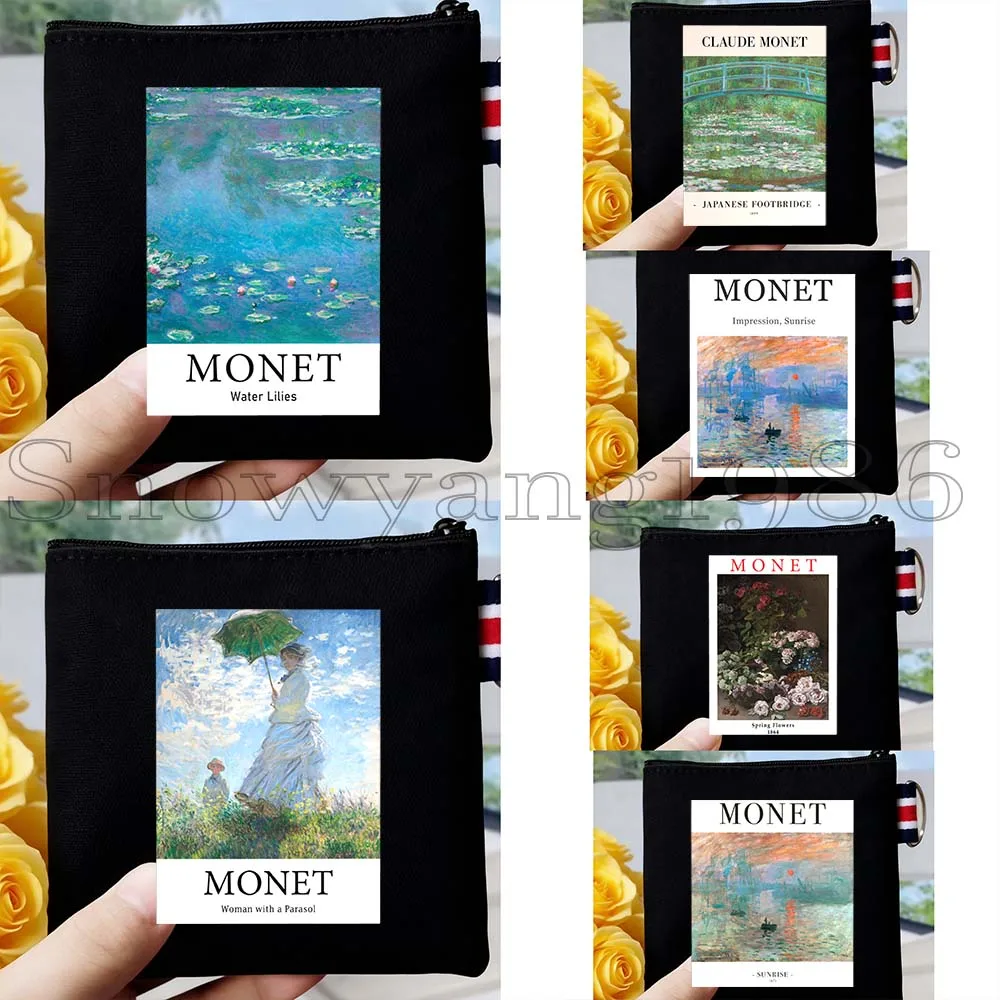 

6PCS Claude Monet Water Lilies River Flowers Sunflowers Sunset Sunrise Landscape Art Painting Key Coin Purse Bag Wallet Pouch