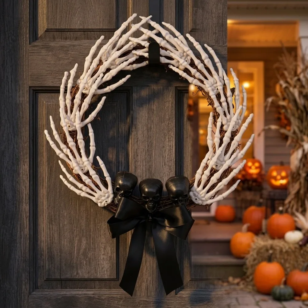 Gothic-Inspired Wreath Featuring Lightweight Construction and Classic Bow Accent for Door Wall and Window Seasonal Decoration
