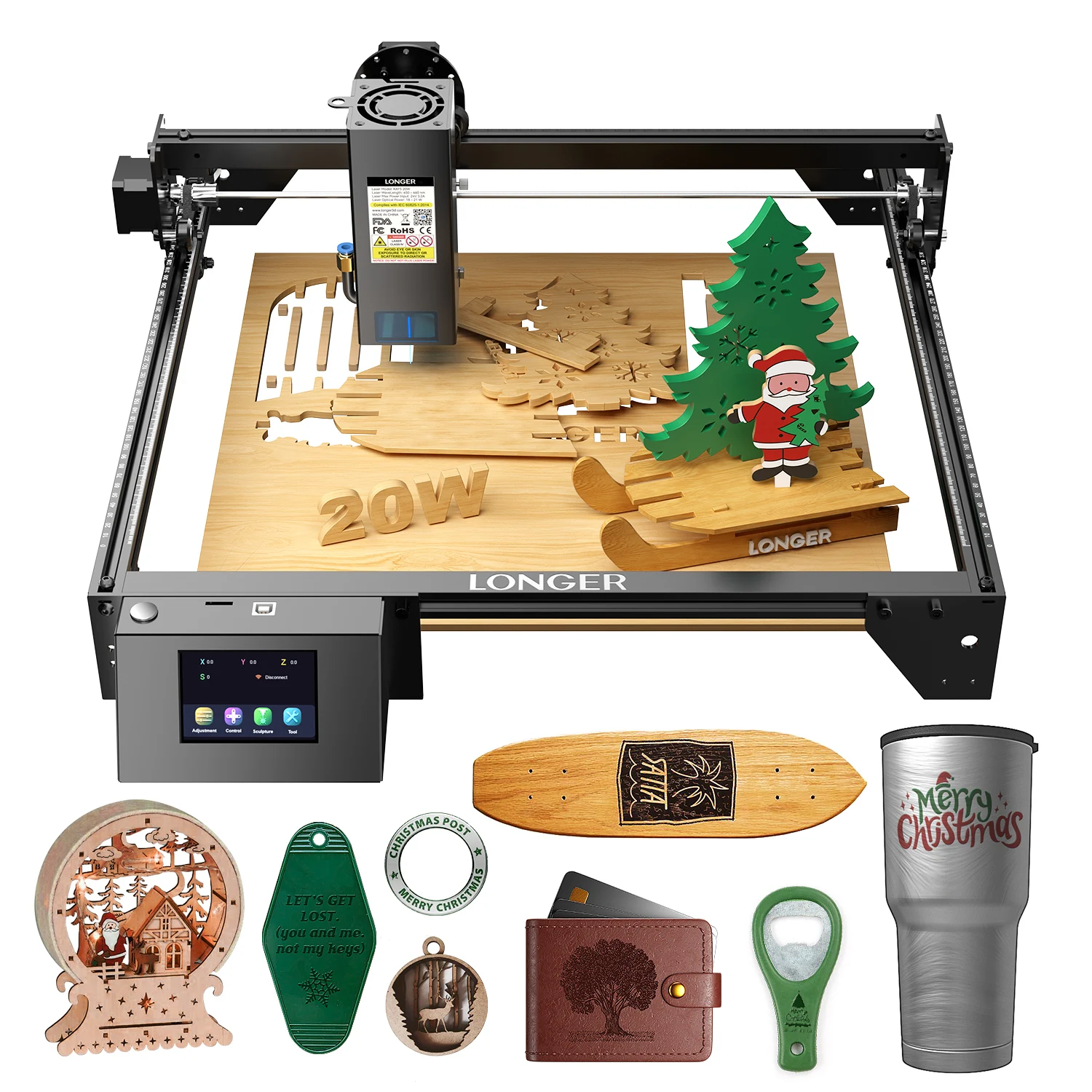 

LONGER Ray5 20W Laser Engraver Engraving Cutting Machine 375x375mm Quick Focus Wifi Control Real Power 24W 3.5inch Touch Screen