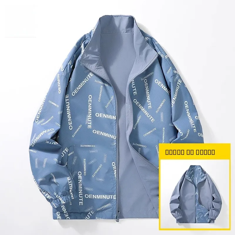 

Double-Sided American Sle Men's Jaet Coat Spring Autumn New Faion Design Workwear Casual Outerwear Polyester Fabric