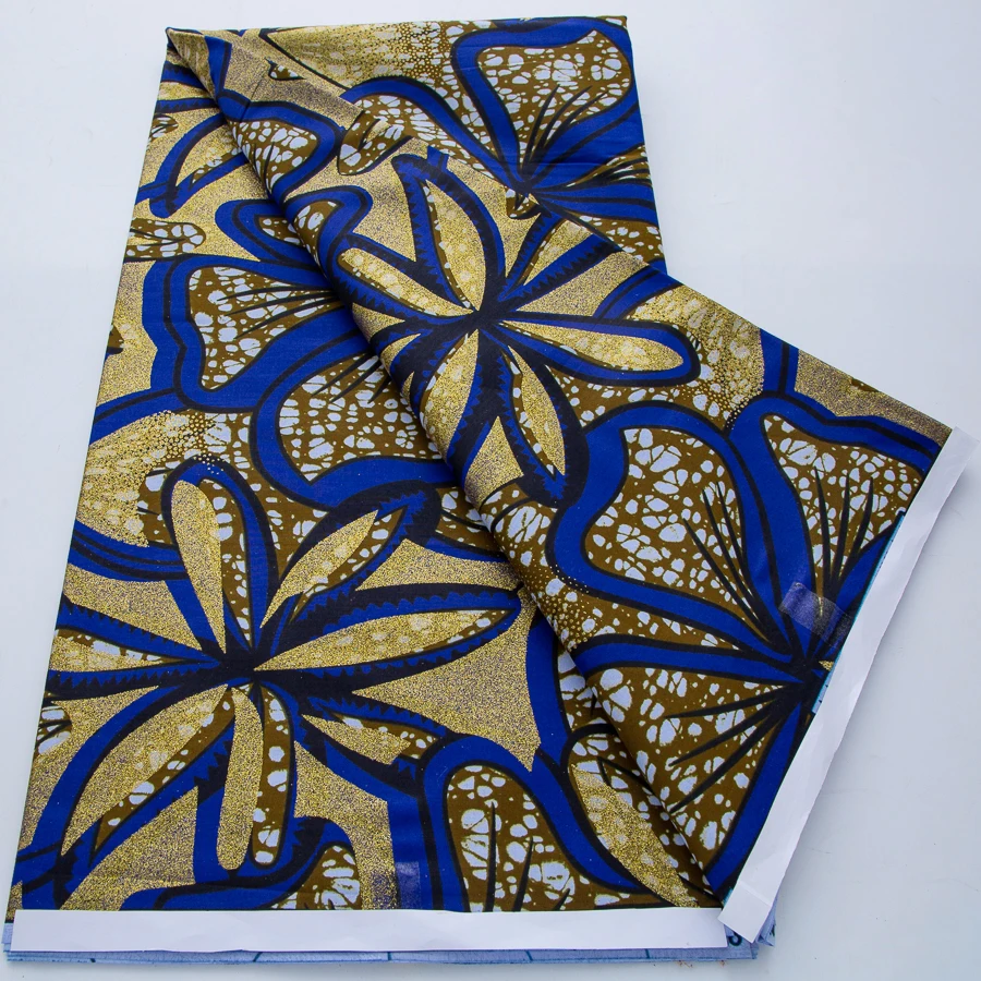 Soft Latest African Grand Golden Wax Fabric High Quality Women Pagne Flash Gold Print Batik Ankara Glitter Golden Super Tissus