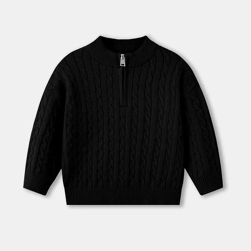UNITIM Herbst 2-12 Jahre Kinder Jungen Pullover mit Stehkragen, Kinder Jungen Zopfmuster Pullover, einfache Langarm-Oberteile für Kleinkinder und Babys – Detail 12