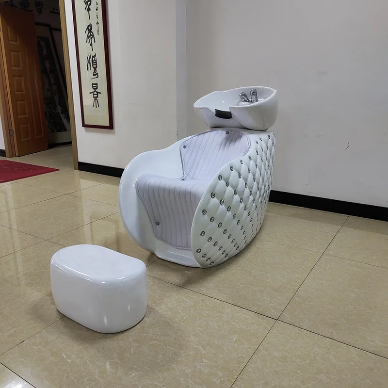 White Beauty Hair Salon Shampoo Chair Simple Design Modern Hair Washing Massage Chair Shampoo Bed
