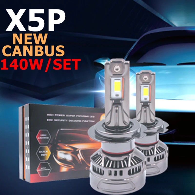 X5p 140 واط عالية الكثافة LED المصابيح الأمامية H11 H7 H8 CSP Canbus متوافق مع H4 H9 H10 9005 9012 أضواء الضباب 12 فولت 24 فولت