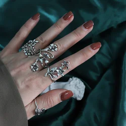 4 Stks/set Bos Wijnstok Blad Bloem Ring Vintage Punk Antieke Gesneden Midi Vinger Ring Vrouwen Bohemian Ringen Voor Mannen Sieraden geschenken