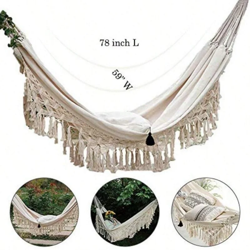Boho Hammock Large Double Deluxe Hammock Swing Bed With Carry Bag For Outdoor Wedding Party Decor White 78.7