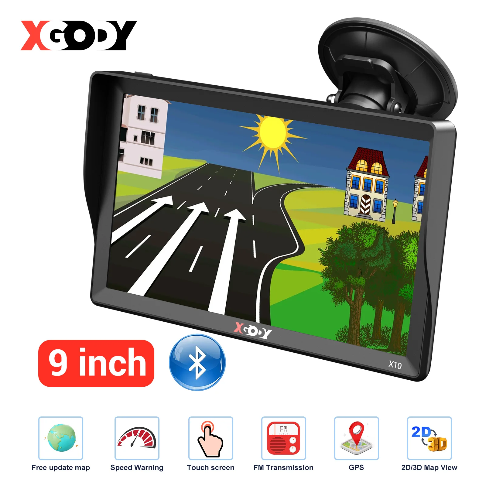 XGODY Portable 9'' Truck Motorhome GPS SAT NAV Lorry Navs AV-IN HD Large Screen