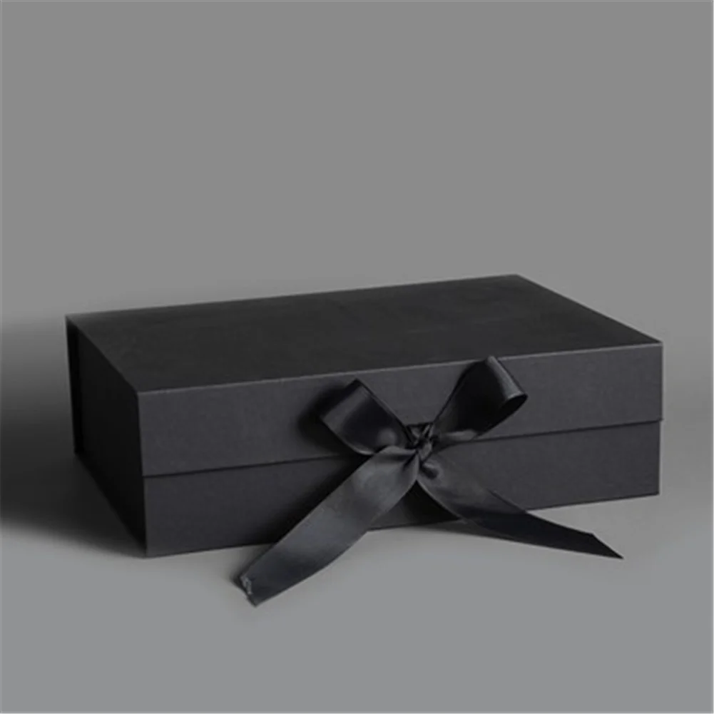 Strong Cardboard Folding Gift Box With Magnetic Buckle Ribbon Exquisite Solid Color Clamshell Present Packaging Tools