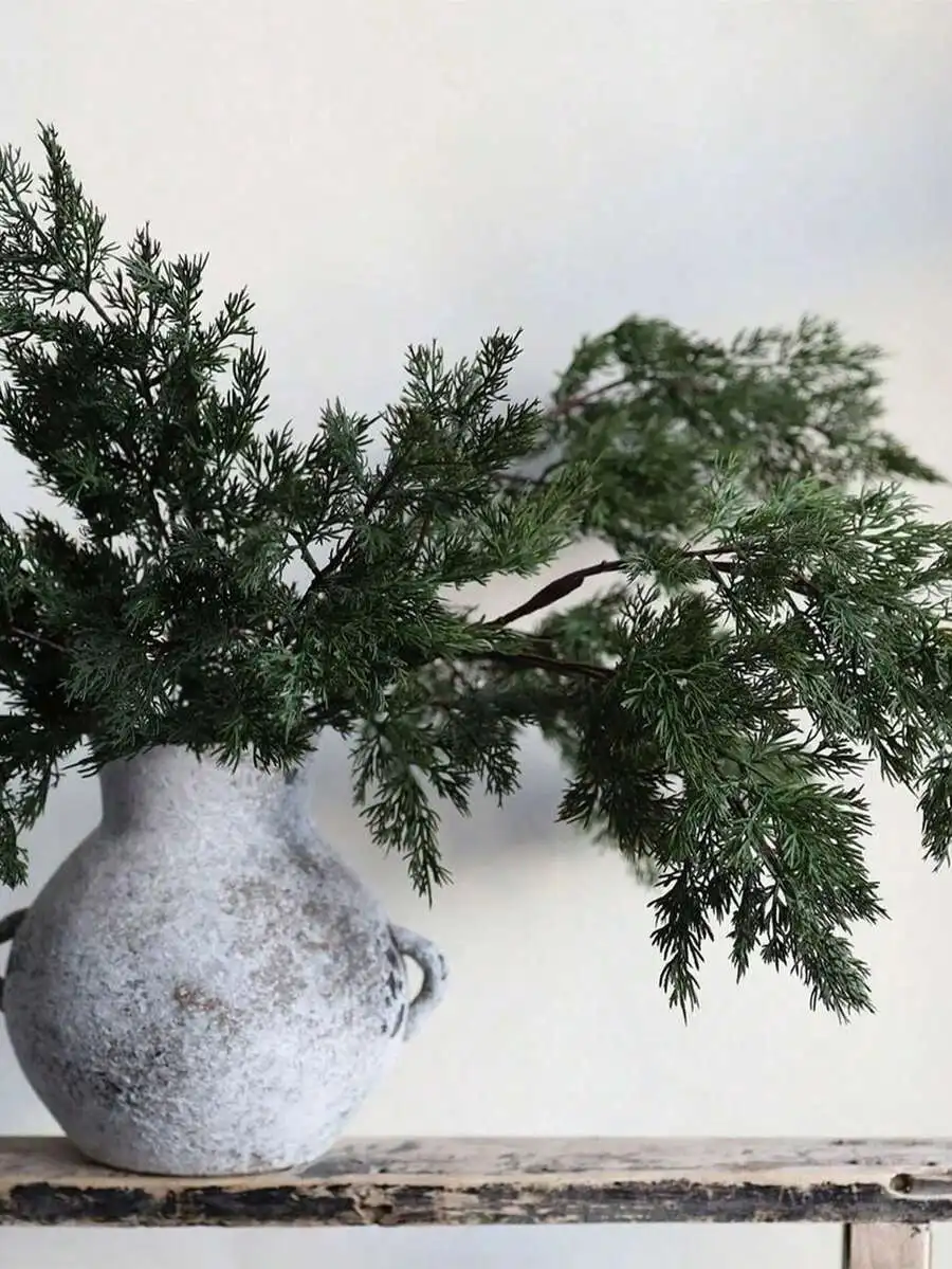 5pcs/Set 56cm/22.05in Natural Touch Artificial Winter Cedar Branches - Green, High Quality Faux Pine Tree Plant, Office/Wedding/