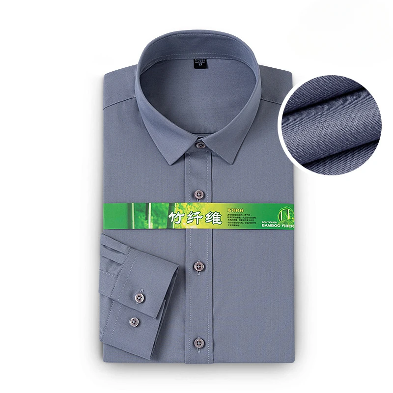 Facile d'entretien 8XL travail chemise blanche hommes à manches longues décontracté couleur unie Plaid rayures fibre de bambou hommes à manches longues coupe ajustée affaires