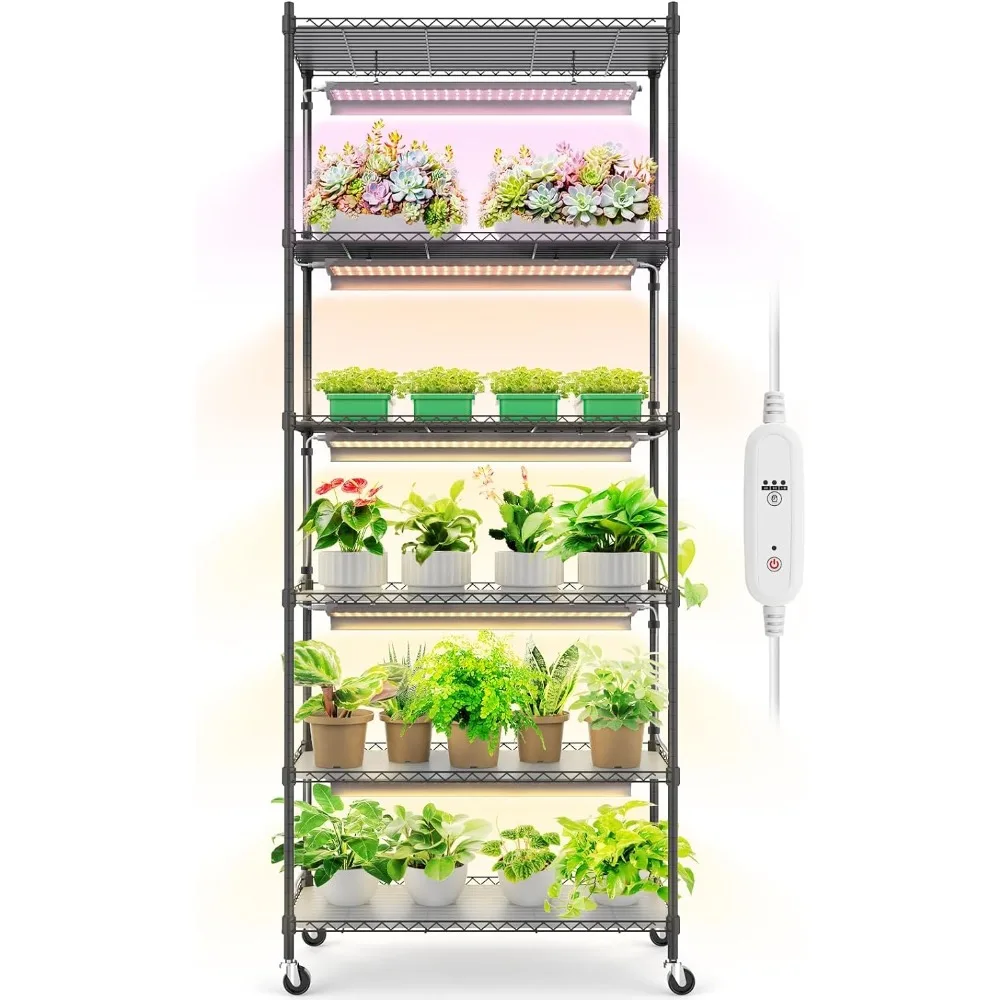 

Barrina Plant Stand with Grow Lights for Indoor Plants, 6-Tier Metal Plant Shelf Display Rack with 5Pcs 2FT 30W Full Spectrum