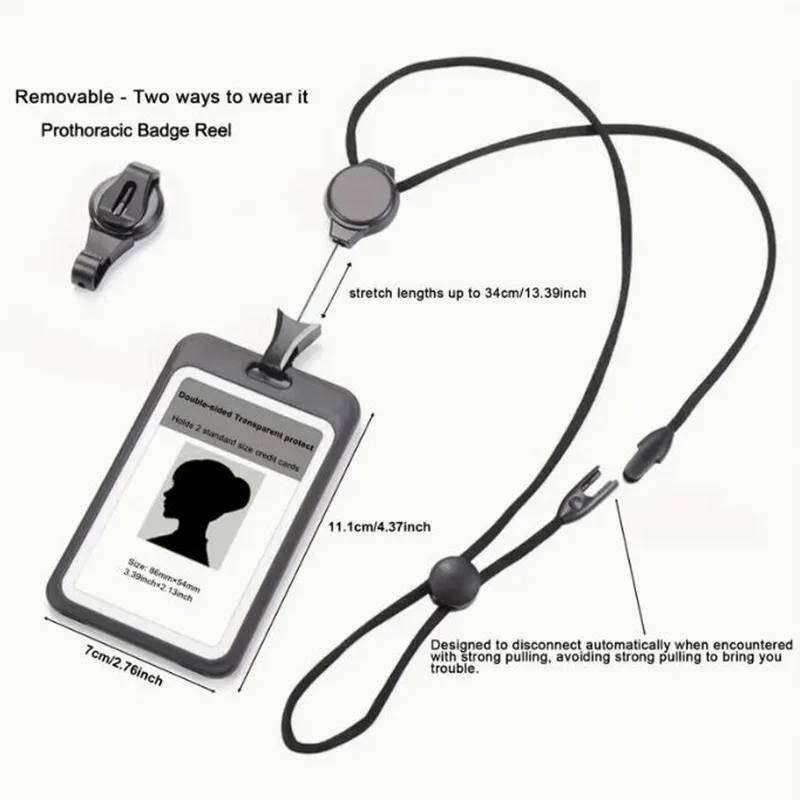 1/2 قطعة ملحقات الهوية مع حامل شارة الحبل شفافة قابلة للتعديل حامل بطاقة الهوية حامل البطاقة المحمولة