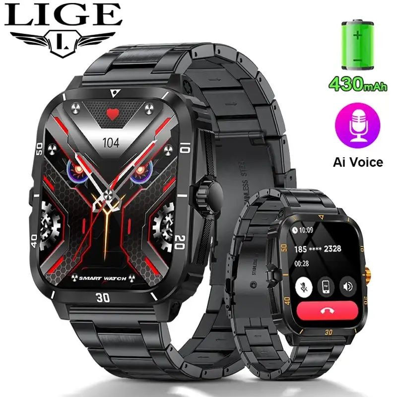 Lige esporte relógio inteligente para homem 1.96 tela oxigênio no sangue bluetooth chamada relógio 100 + esporte à prova dwaterproof água smartwatch homem reloj hombre