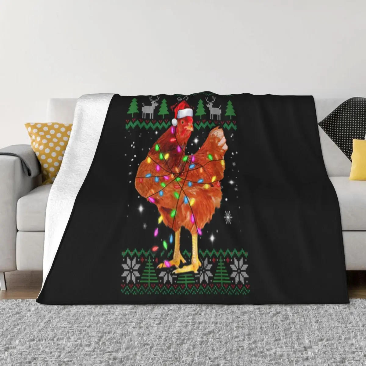 Hot Mens Chicken Santa Lights Xmas Ugly Christmas Cute Gifts Slim Fit Woman Surprise Throw Blanket