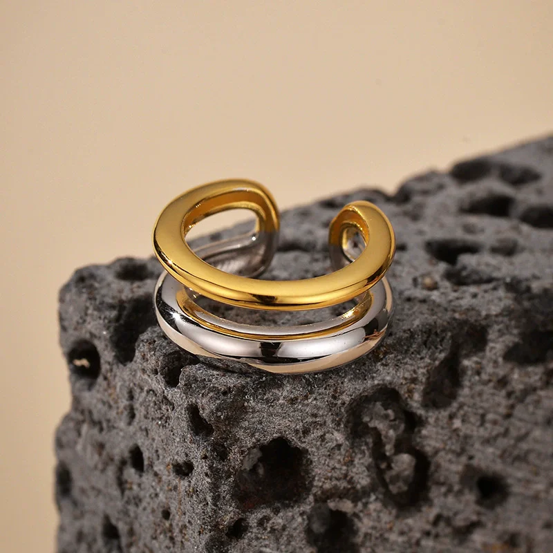 

S925 sterling silver women's earrings gold-plated round two-color ear clip popular fashion jewelry party accessories