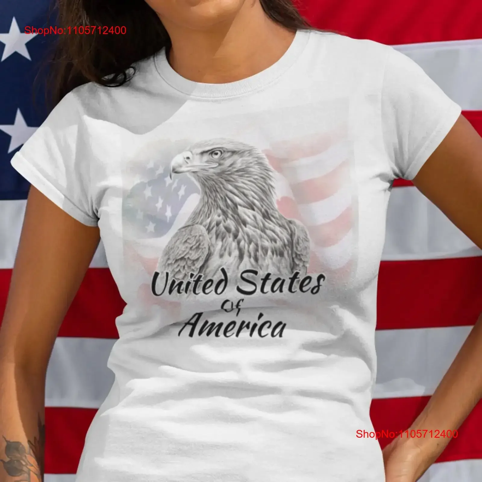 United States of America T Shirt with American Flag Background and Proud Black White Eagle Patriotic USA vintage Washed homme