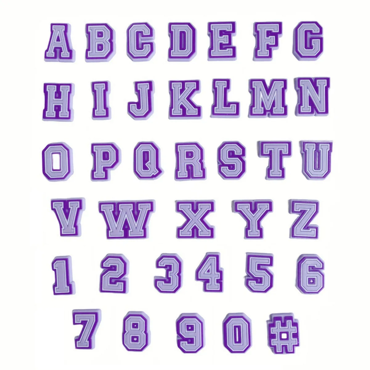 1 Uds. Venta de alfileres de colgantes de zapatos con letras moradas para Crocs, accesorios, zuecos, pulseras, decoraciones Croc, regalos de fiesta Unisex