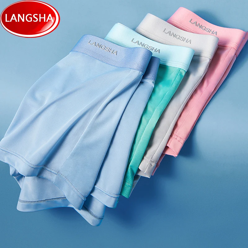 LANGSHA 4Pcs/Set Men Boxer Shorts Ice Silk Underwear Graphene Antibacterial Man Boxershorts Seamless Breathable Male Panties