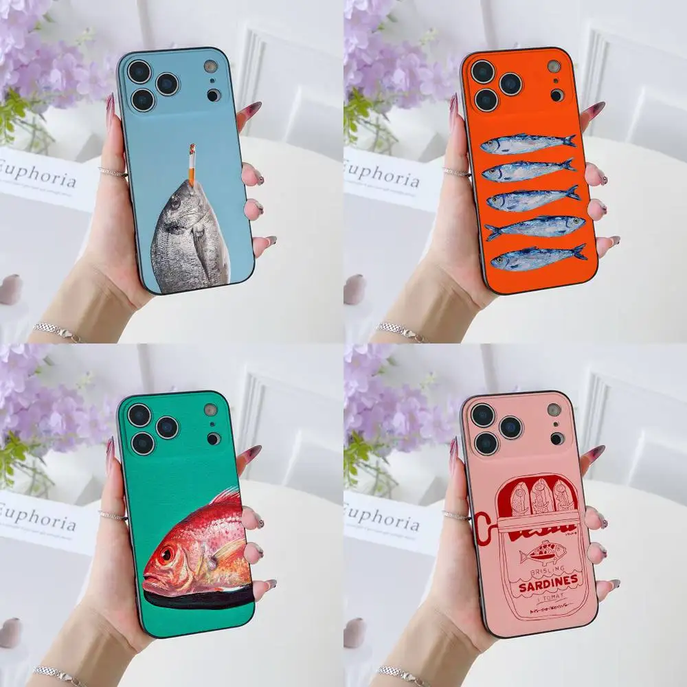 Sardines Phone Case For IPhone 17 16 15 14 13 12 11 Pro Max Plus Air Mini Black Silicone Soft