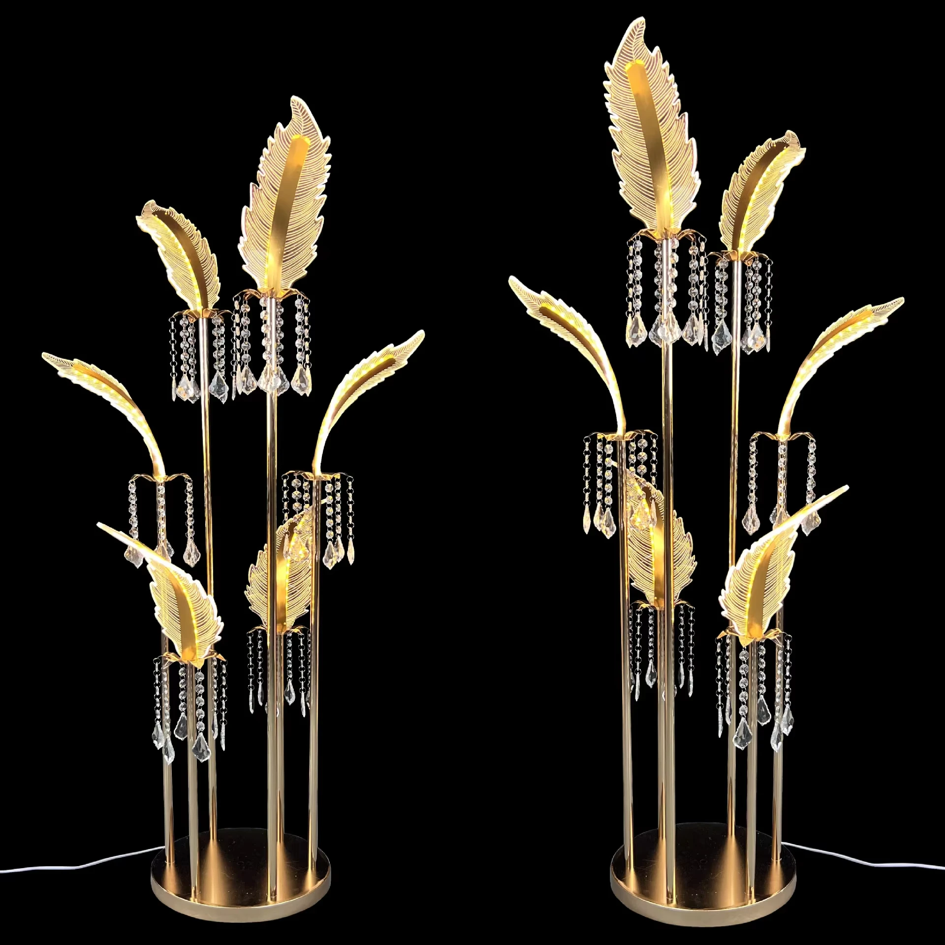 

5/10pcs Metal Feather Centerpieces Elegant Wedding Table Decor Road Lead Glittering Crystal Bridal Shower Reception Decorations