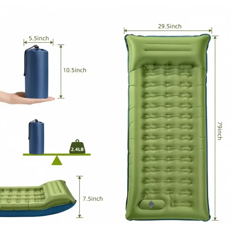 Portable Self Inflating Camping Mat TPU Lightweight Waterproof Thickened Mattress for Hiking Outdoor Summer Durable Compact