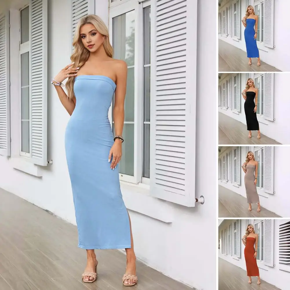 Women Tube Top Dress Women Evening Dress Elegant Off Shoulder Prom Dress with Side Split Backless Design for Women Slim for Club