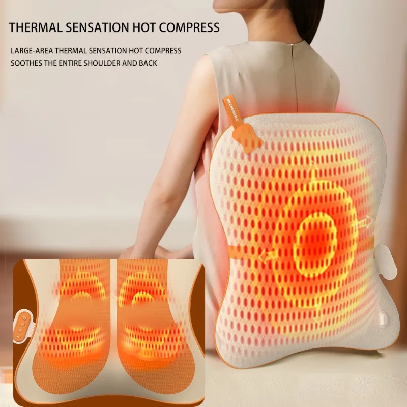 Portable acupressure infrared heating rechargeable wireless massage pillow, suitable for whole body lower back treatment rolling