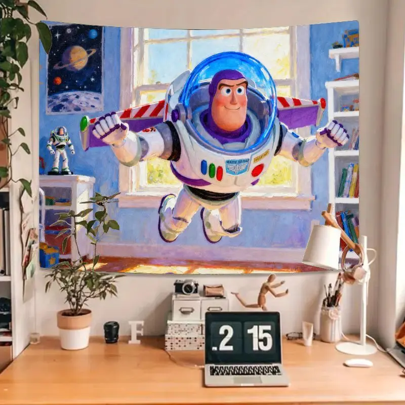 1 Buah Permadani Pahlawan Terbang Disney Pixar Buzz Lightyear Seni Dinding Poliester Cerah Dekorasi Kamar Anak-anak Kamar Tidur Ruang Tamu Hadiah untuk Mainan