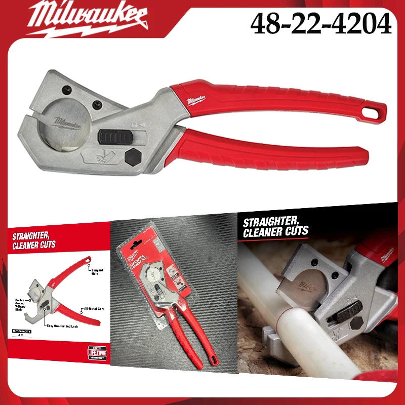 Milwaukee 48-22-4204 Ratchet PVC Pipe Cutter 1" Capacity Burr-Free Clean Cut for PVC CPVC PEX Plumbing Irrigation DIY Repair